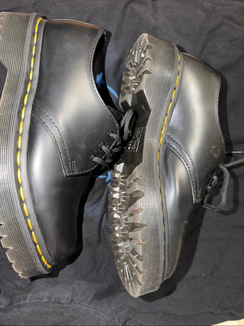Dr. Martens Black Leather Derby with Yellow Stitch Detail